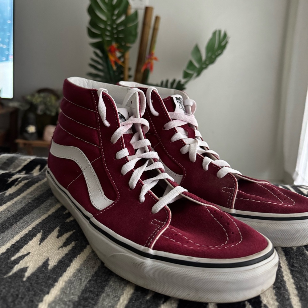 Vans Burgundy and White Skateboard Shoes - Picture 3 of 8